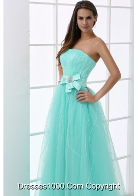 Strapless Mint Green Prom Pageant Dress with Bowknot