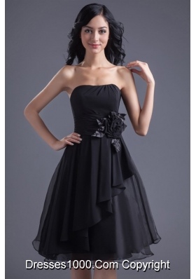 Gorgeous Short Black Prom Dress with Handmade Flowers