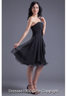 Gorgeous Short Black Prom Dress with Handmade Flowers