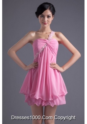 Lovely Single Shoulder Mini-length Chiffon Prom Dress for Ladies