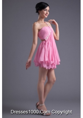 Lovely Single Shoulder Mini-length Chiffon Prom Dress for Ladies