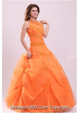 High Neck Beaded Appliques and Pick Ups Quinceanera Dresses