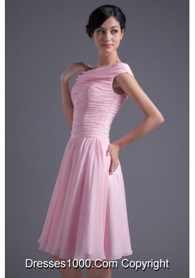 Cute Baby Pink Bateau Knee-length Chiffon Dress for Prom