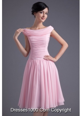 Cute Baby Pink Bateau Knee-length Chiffon Dress for Prom