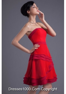 2014 Cute Mini-length Cocktail Dress in Red with Strapless Neck