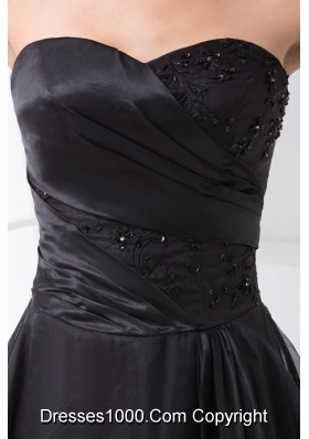 Black Strapless Ankle-length Prom Dresses with Embroidery