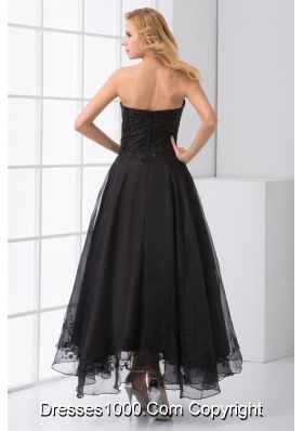 Black Strapless Ankle-length Prom Dresses with Embroidery