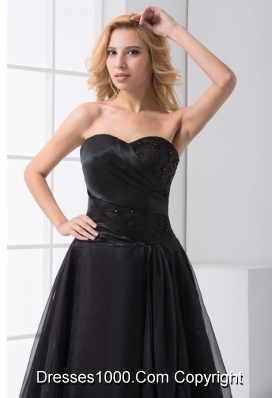 Black Strapless Ankle-length Prom Dresses with Embroidery