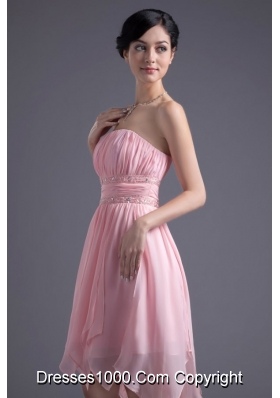 Lovely Empire Strapless Pink High-low Prom Gowns in Chiffon