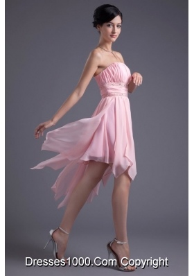 Lovely Empire Strapless Pink High-low Prom Gowns in Chiffon