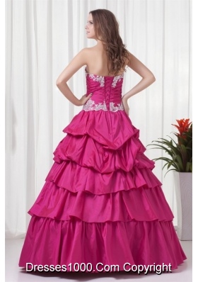 Sweetheart Fuchsia Taffeta Tiered Floor-length Quinceanera Gowns