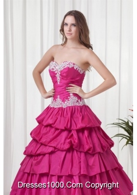 Sweetheart Fuchsia Taffeta Tiered Floor-length Quinceanera Gowns