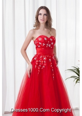 2014 Sweetheart Beaded Floor-length Red Prom Dress