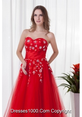 2014 Sweetheart Beaded Floor-length Red Prom Dress