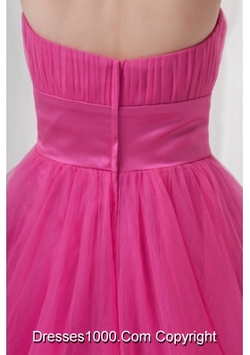 Tulle Hot Pink Ruched Long Party Dress with Sweetheart