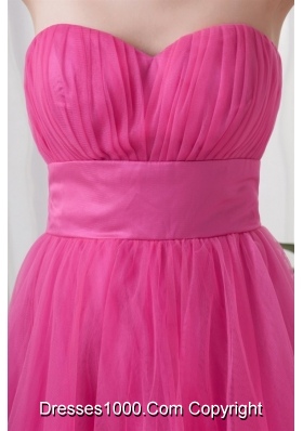 Tulle Hot Pink Ruched Long Party Dress with Sweetheart