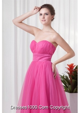 Tulle Hot Pink Ruched Long Party Dress with Sweetheart