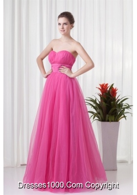 Tulle Hot Pink Ruched Long Party Dress with Sweetheart