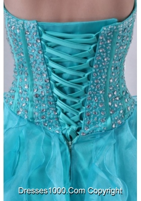 Brand New Turquoise Sweetheart Beaded and Ruffled Quinceanera Gowns