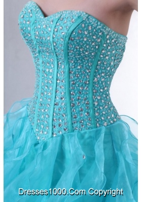 Brand New Turquoise Sweetheart Beaded and Ruffled Quinceanera Gowns