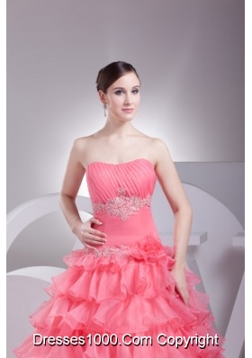 Ruche and Appliques Ruffled Layers Organza Quinceanera Gowns