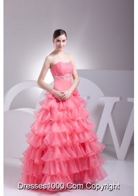 Ruche and Appliques Ruffled Layers Organza Quinceanera Gowns