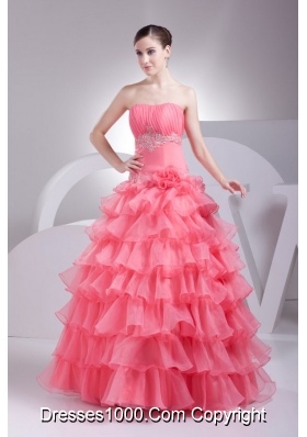 Ruche and Appliques Ruffled Layers Organza Quinceanera Gowns