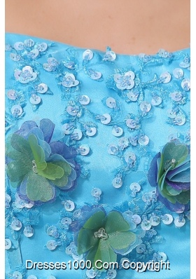 Sweet 15 Dress in Aqua Blue and Green with Appliques in Organza