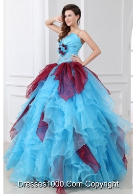 Lovely Aqua Blue Strapless Quinceanera Gowns with Rhinestones