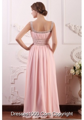 Empire Scoop Baby Pink Prom Gown with Beading and Ruching