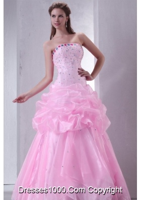 Baby Pink Pick Ups and Beading Organza Quinceanera Dress