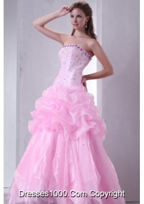 Baby Pink Pick Ups and Beading Organza Quinceanera Dress