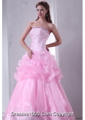 Baby Pink Pick Ups and Beading Organza Quinceanera Dress