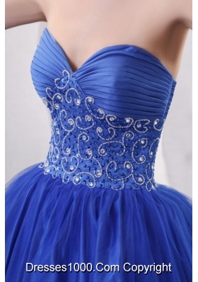 Diamonds and Ruching Blue Tulle Dress for Quince with Puffy Skirt