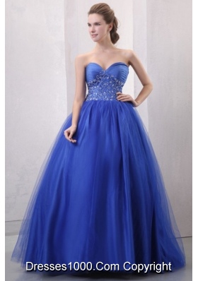 Diamonds and Ruching Blue Tulle Dress for Quince with Puffy Skirt