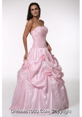 Ball Gown Strapless Light Pink Quinceanera Dress with Handmade Flowers