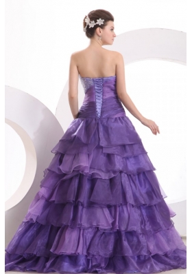 Purple Princess Ruffled Layers Sweet 15 Dresses with Sequin Bust