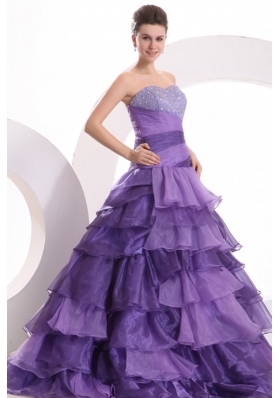 Purple Princess Ruffled Layers Sweet 15 Dresses with Sequin Bust