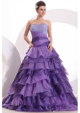 Purple Princess Ruffled Layers Sweet 15 Dresses with Sequin Bust