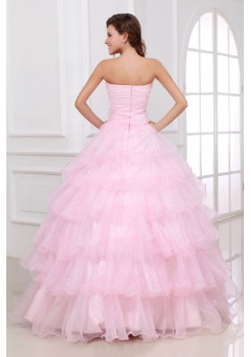Baby Pink Ruffled Layers Puffy Organza Quinceanera Party Dresses