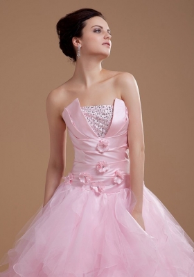 Strapless Ruffles and Sequins Baby Pink Tulle Quinceanera Dresses