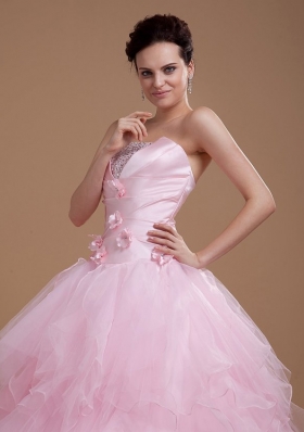 Strapless Ruffles and Sequins Baby Pink Tulle Quinceanera Dresses