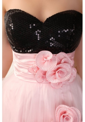 Black and Pink Flowers and Sequins Prom Dresses for Girls