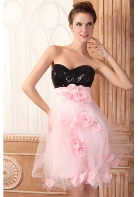 Black and Pink Flowers and Sequins Prom Dresses for Girls