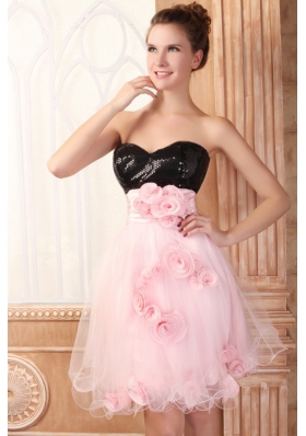 Black and Pink Flowers and Sequins Prom Dresses for Girls