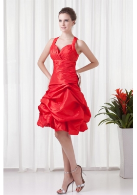 Straps Knee-length Pick Ups Taffeta Prom Dresses in Red