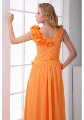 Romantic Orange V-neck Ankle-length Chiffon Prom Dress for Ladies