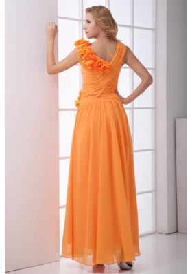 Romantic Orange V-neck Ankle-length Chiffon Prom Dress for Ladies