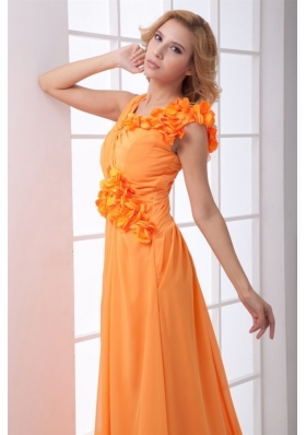 Romantic Orange V-neck Ankle-length Chiffon Prom Dress for Ladies