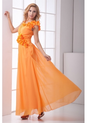 Romantic Orange V-neck Ankle-length Chiffon Prom Dress for Ladies